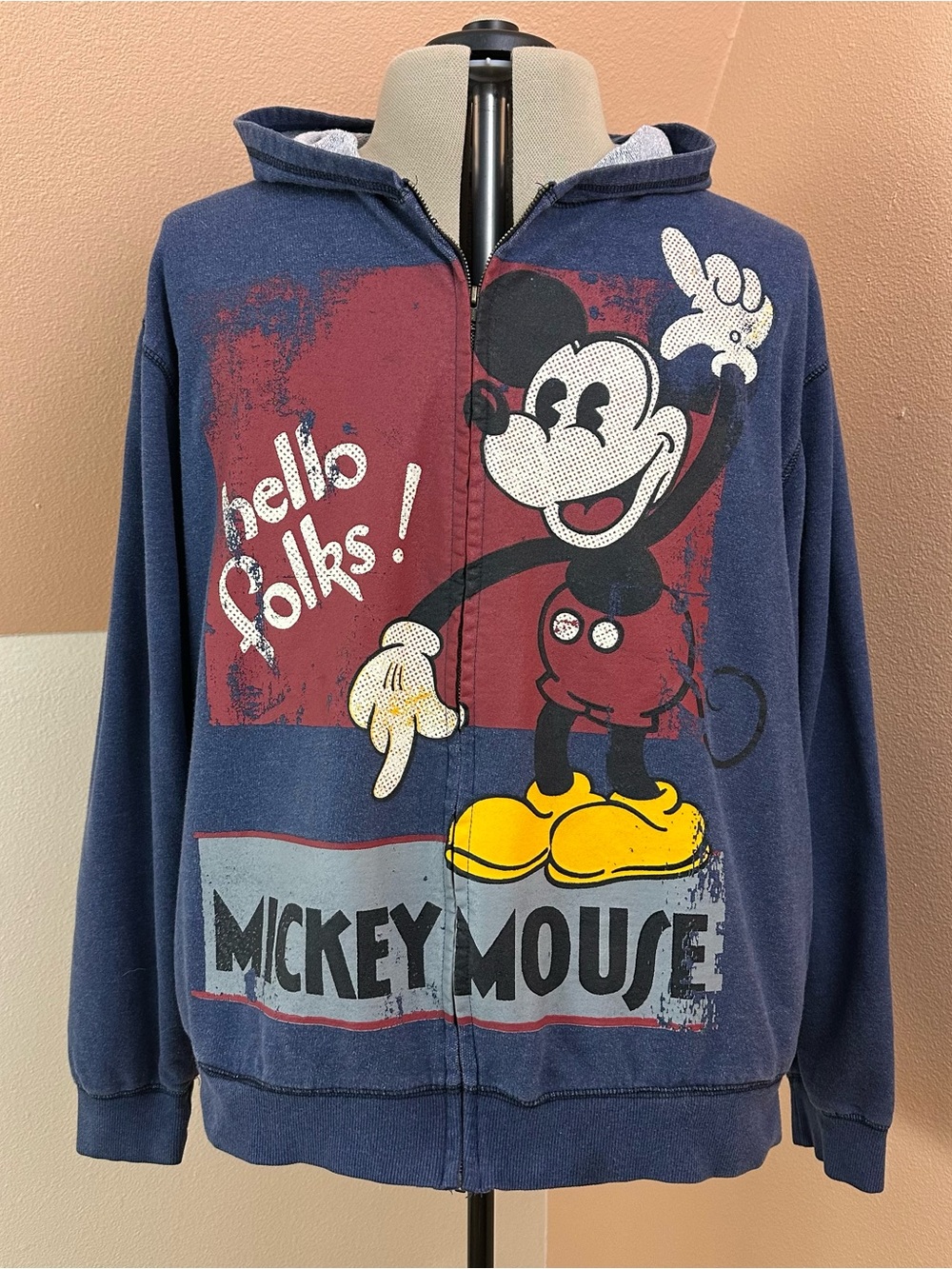 Disney Store Mickey Mouse Full Zip Hoodie Plus Size 3XL Graphic Blue Sweatshirt